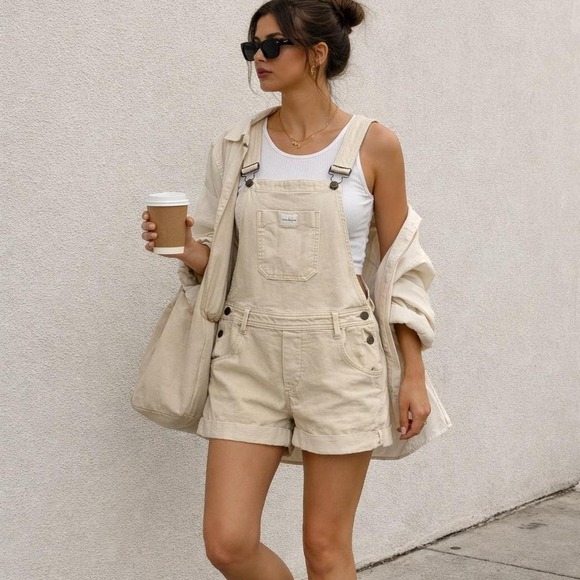 Calvin Klein Jeans Pants - Vintage Calvin Klein Jeans cream denim short overalls